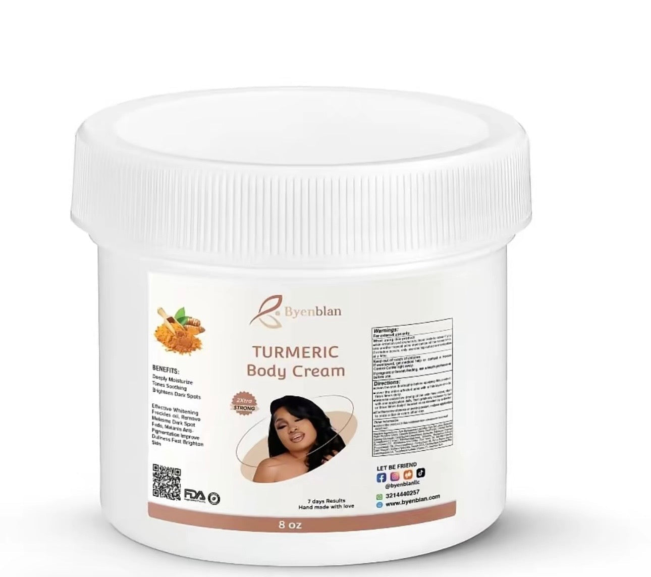 Turmeric body cream jar with label on a white background