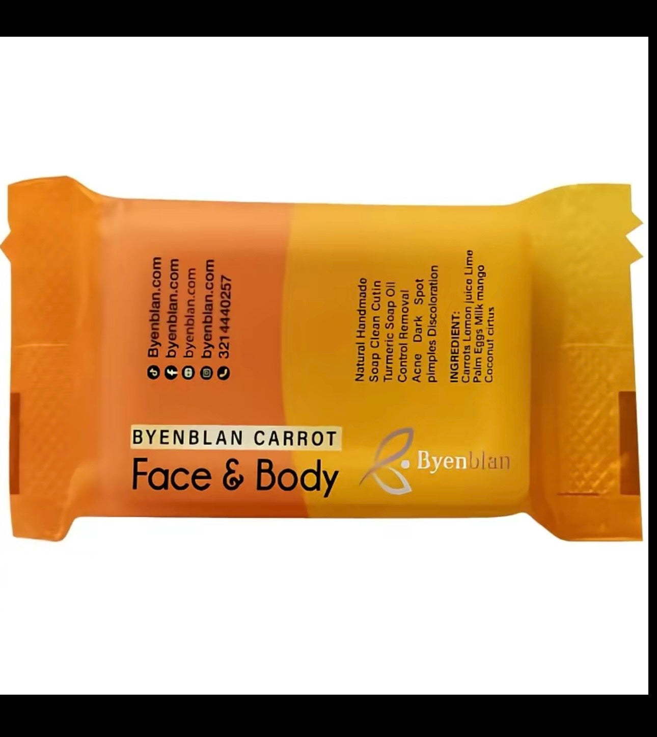 Byenblan Carrot Face & Body Soap 4oz - Natural Cleansing for Skin Care Cleanser Daily