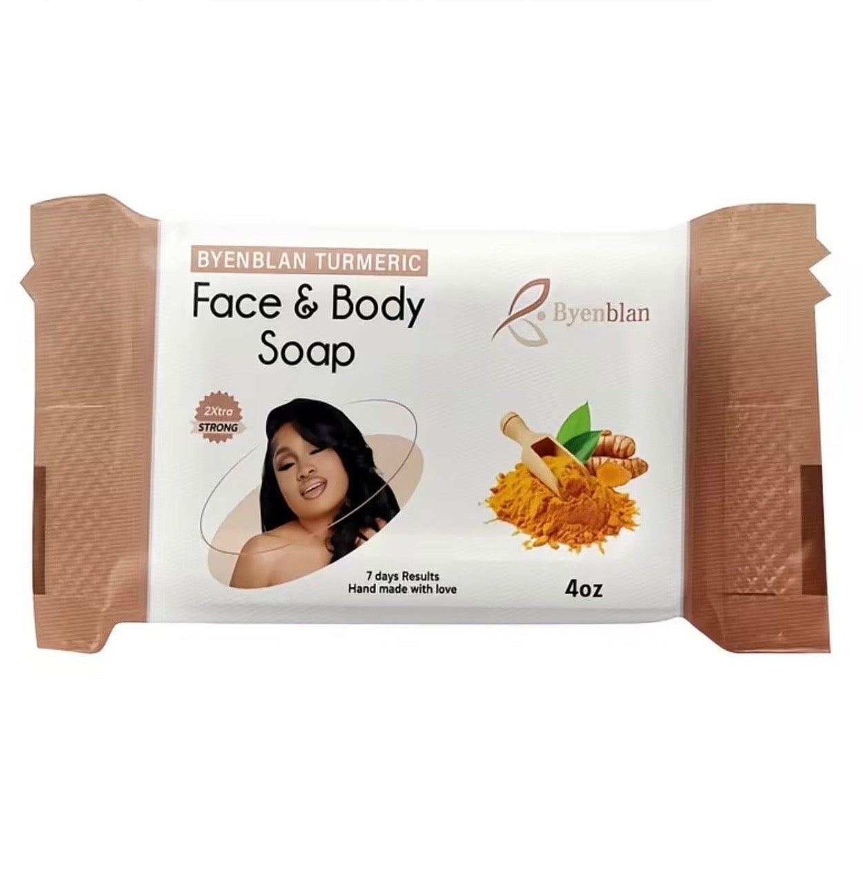 Byenblan Turmeric Face & Body Soap packaging on a white background