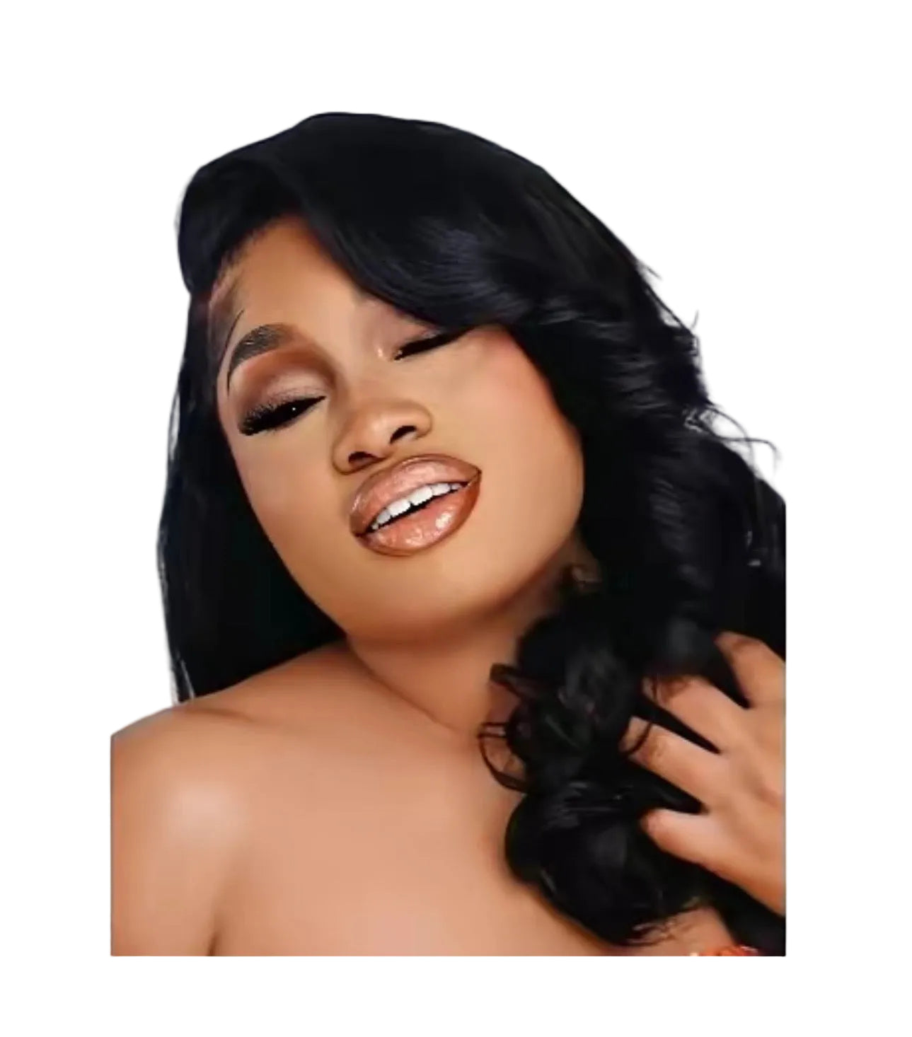 Woman with styled hair against a plain background