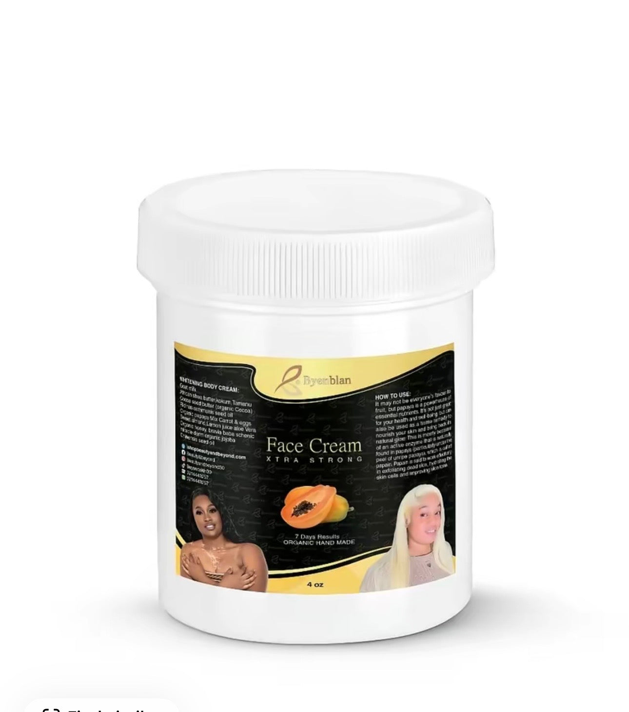 Byenblan Papaya Face Cream Hydrating & Brightening Formula with Papaya Extract for Radiant